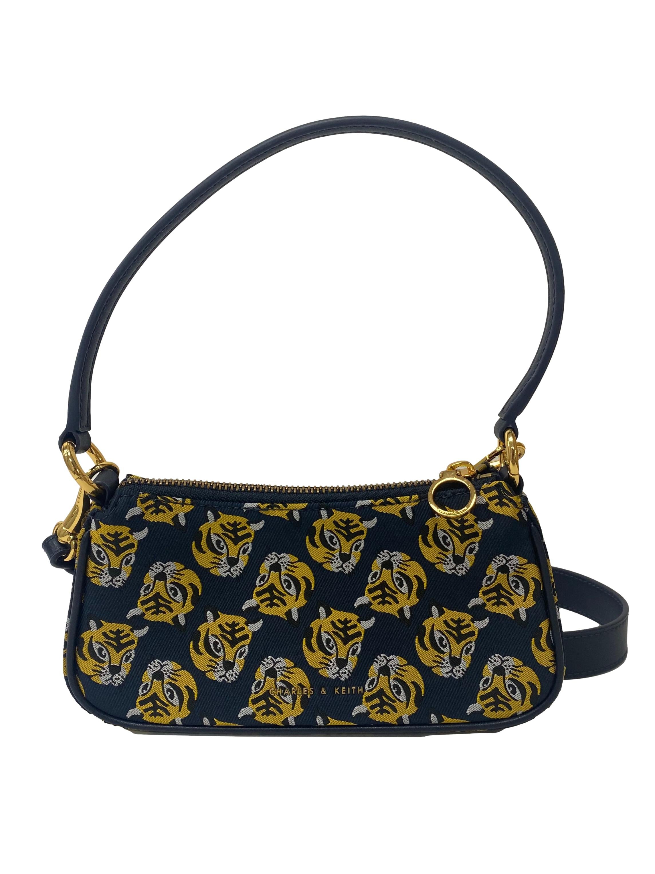 Navy Tiger Print Shoulder Bag