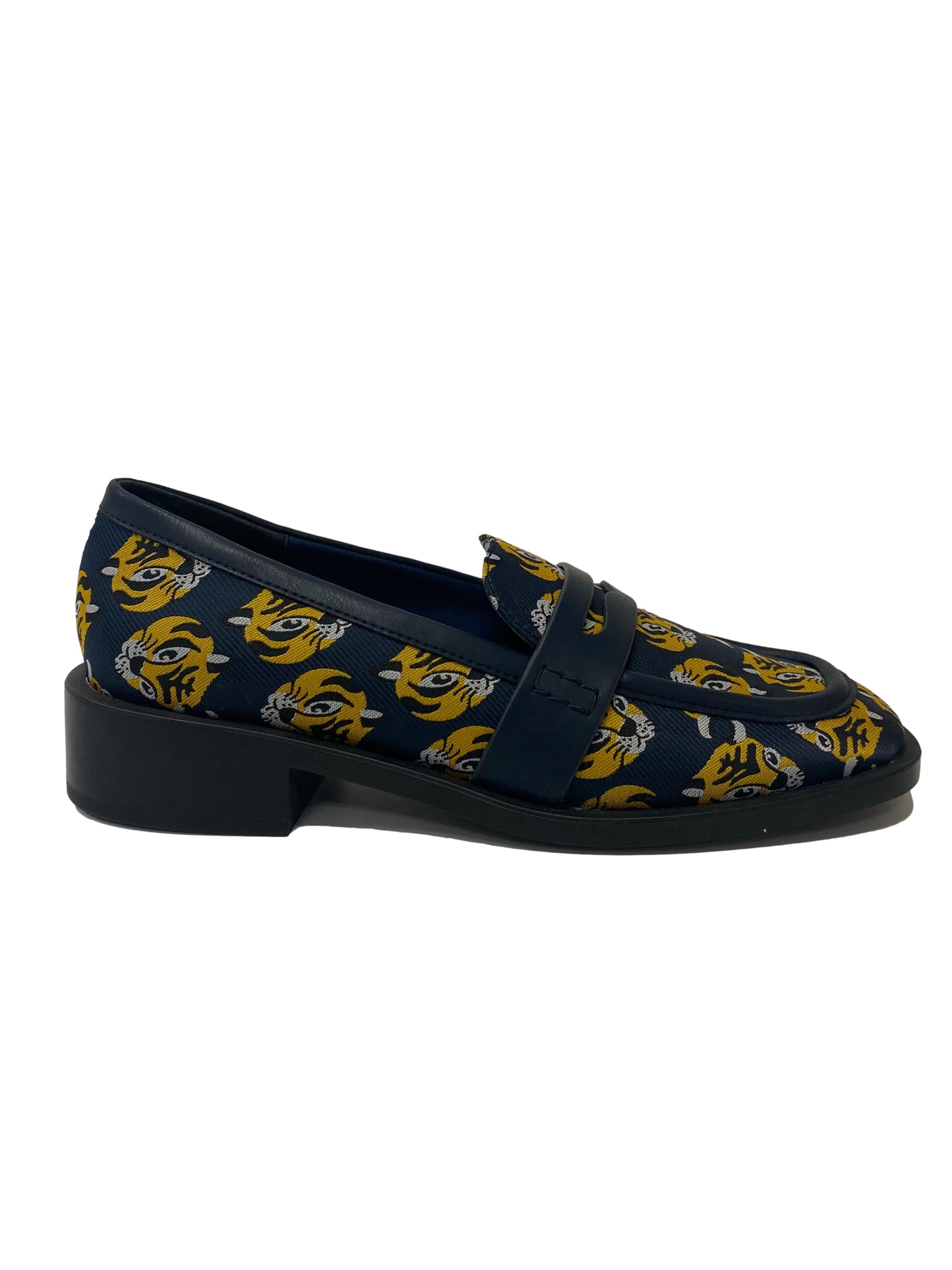 Navy Tiger Print Loafers