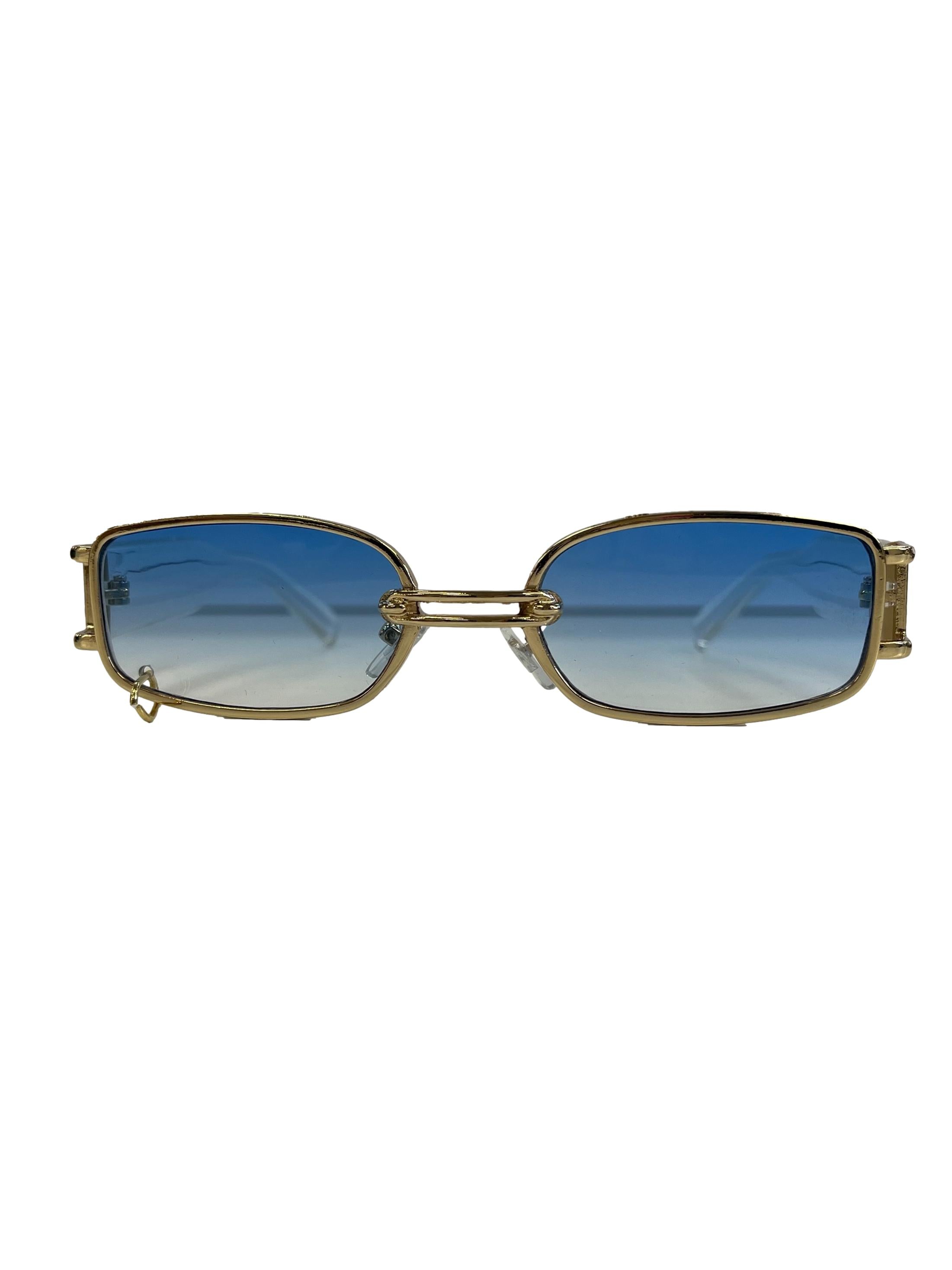 Blue Transparent Rectangular Sunglasses