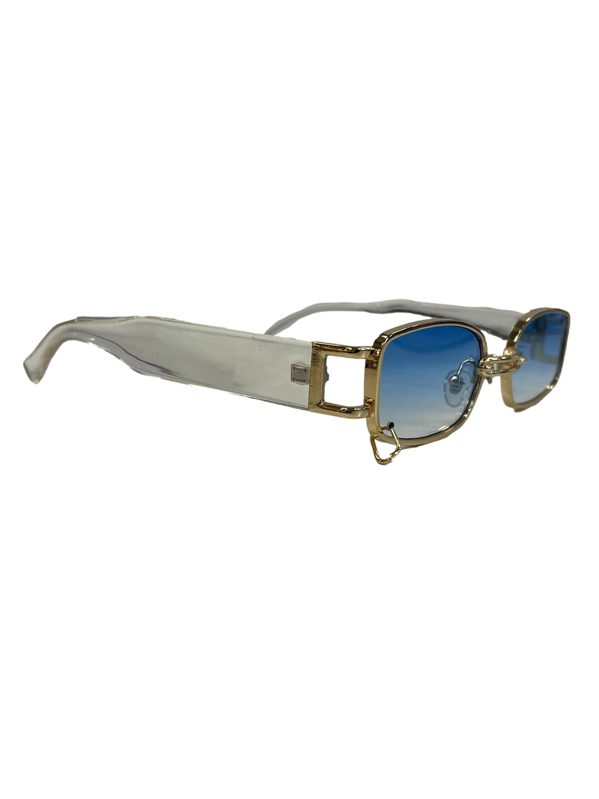 Blue Transparent Rectangular Sunglasses