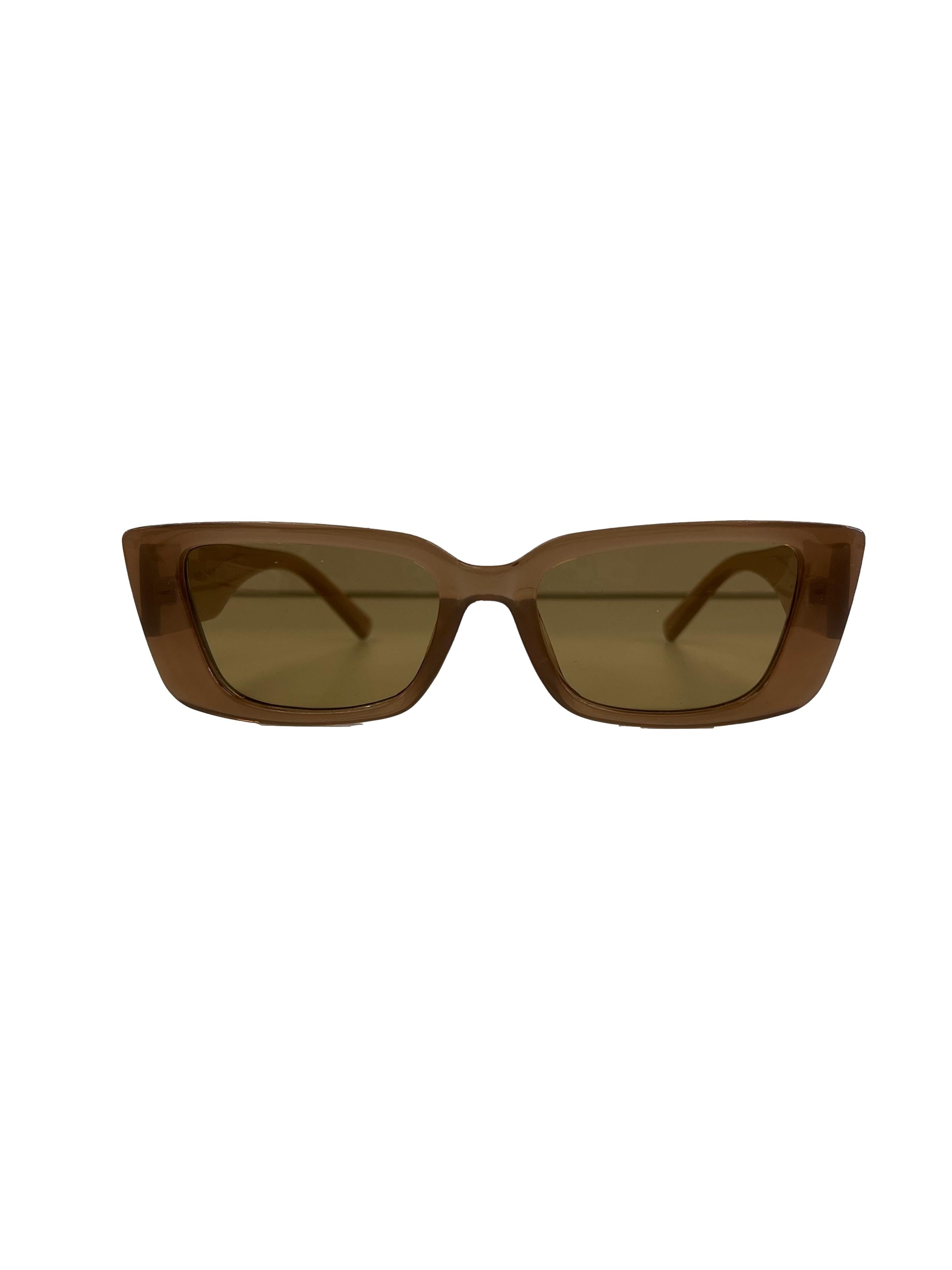 Dusty Rose Rectangular Transparent Frame Sunglasses