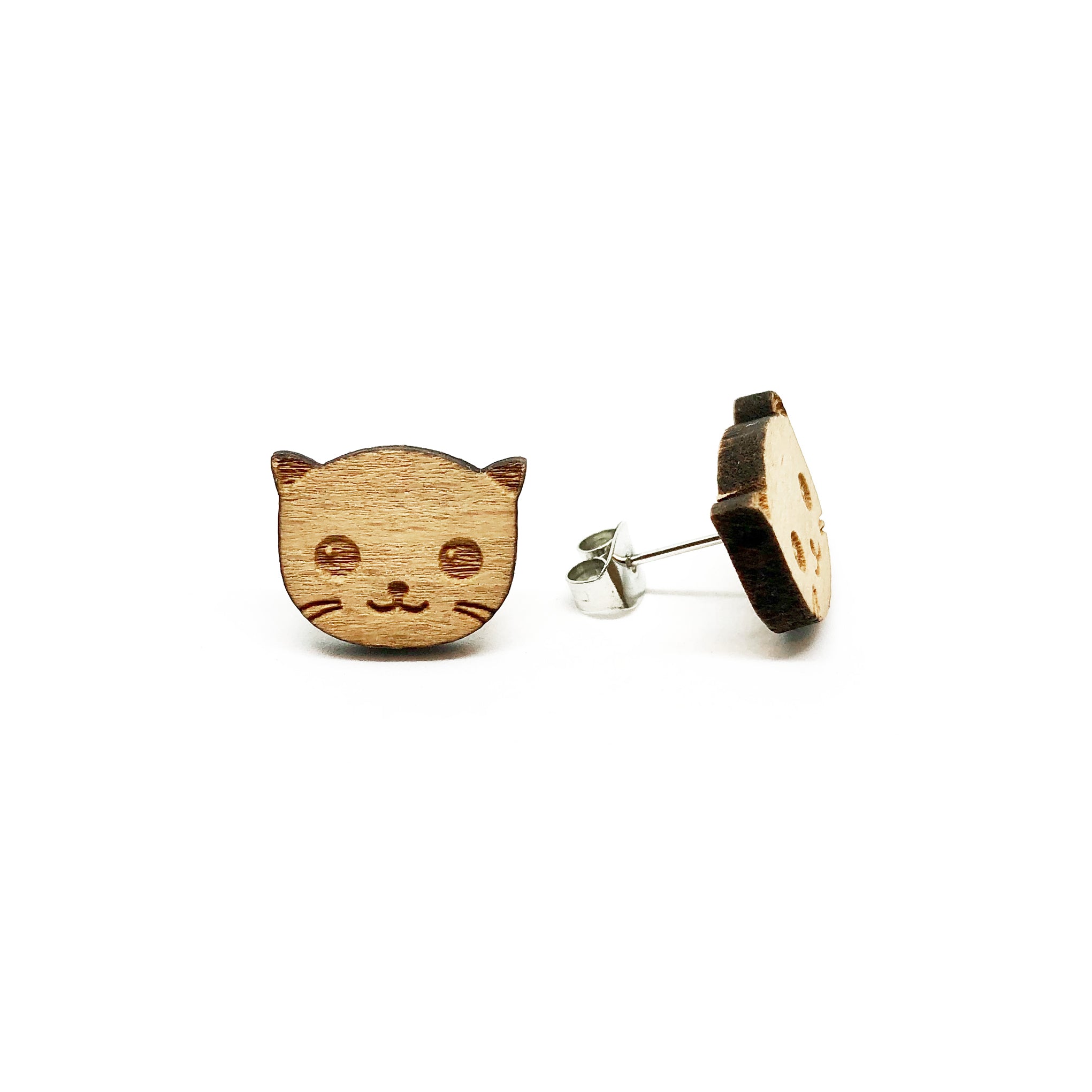 Kitty Laser Cut Wood Earrings - LM