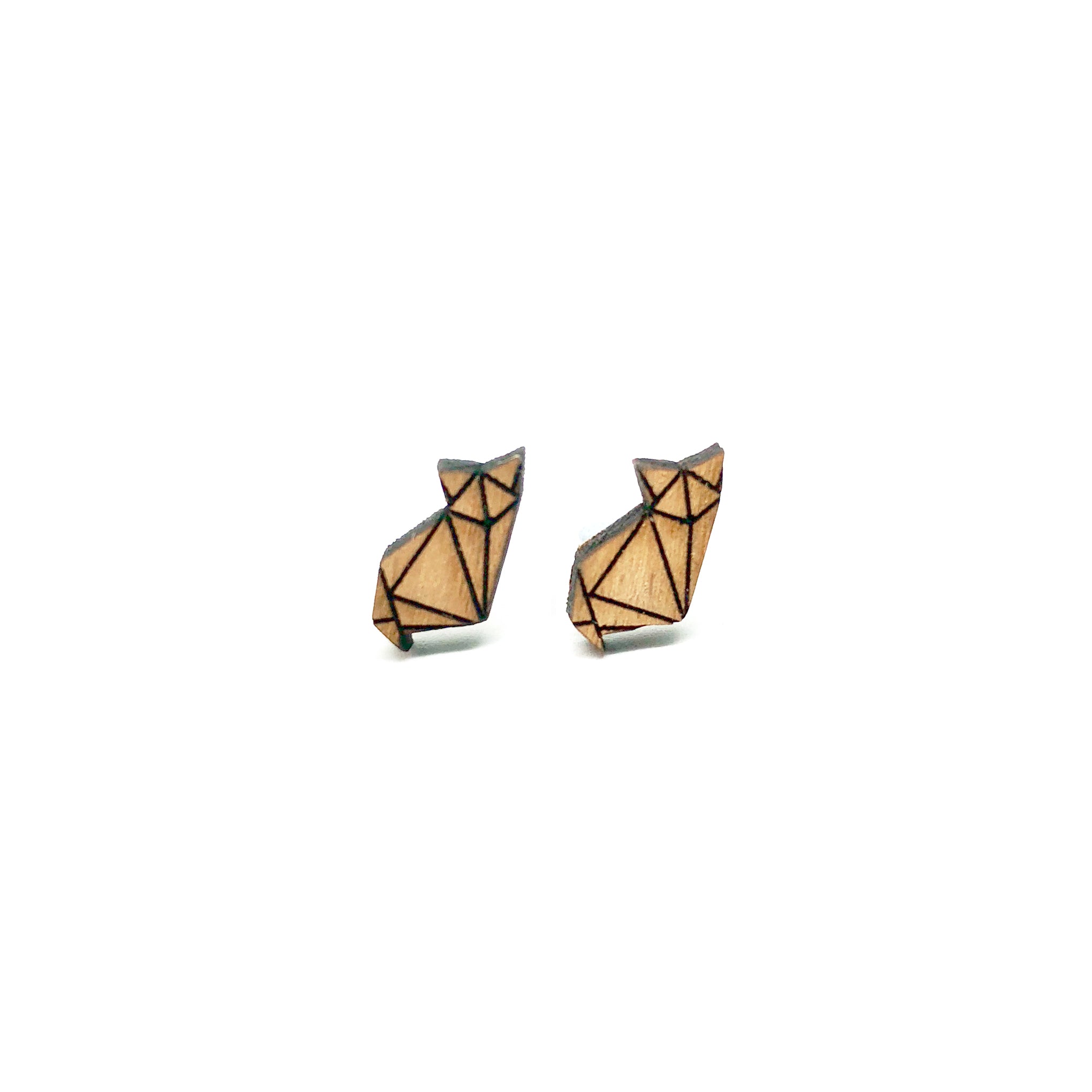 Origami Paper Fox Laser Cut Wood Earrings - LM