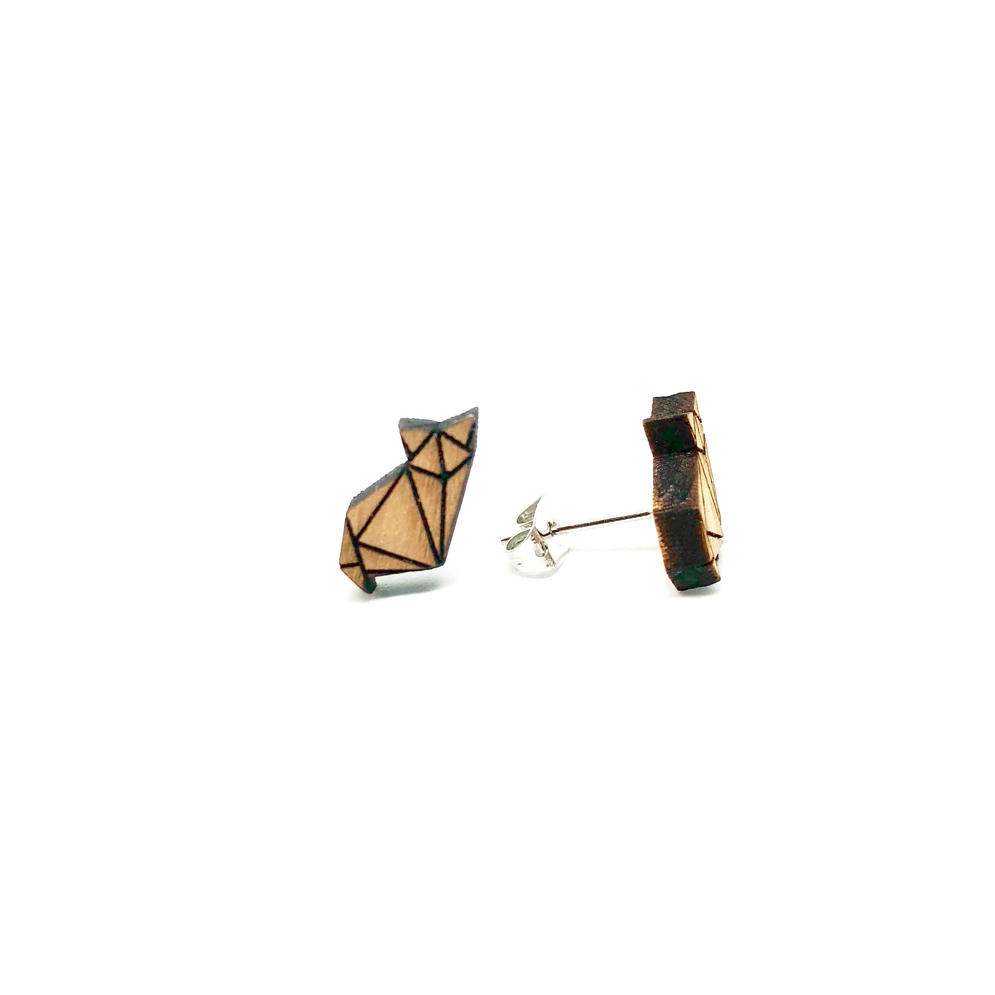 Origami Paper Fox Laser Cut Wood Earrings - LM
