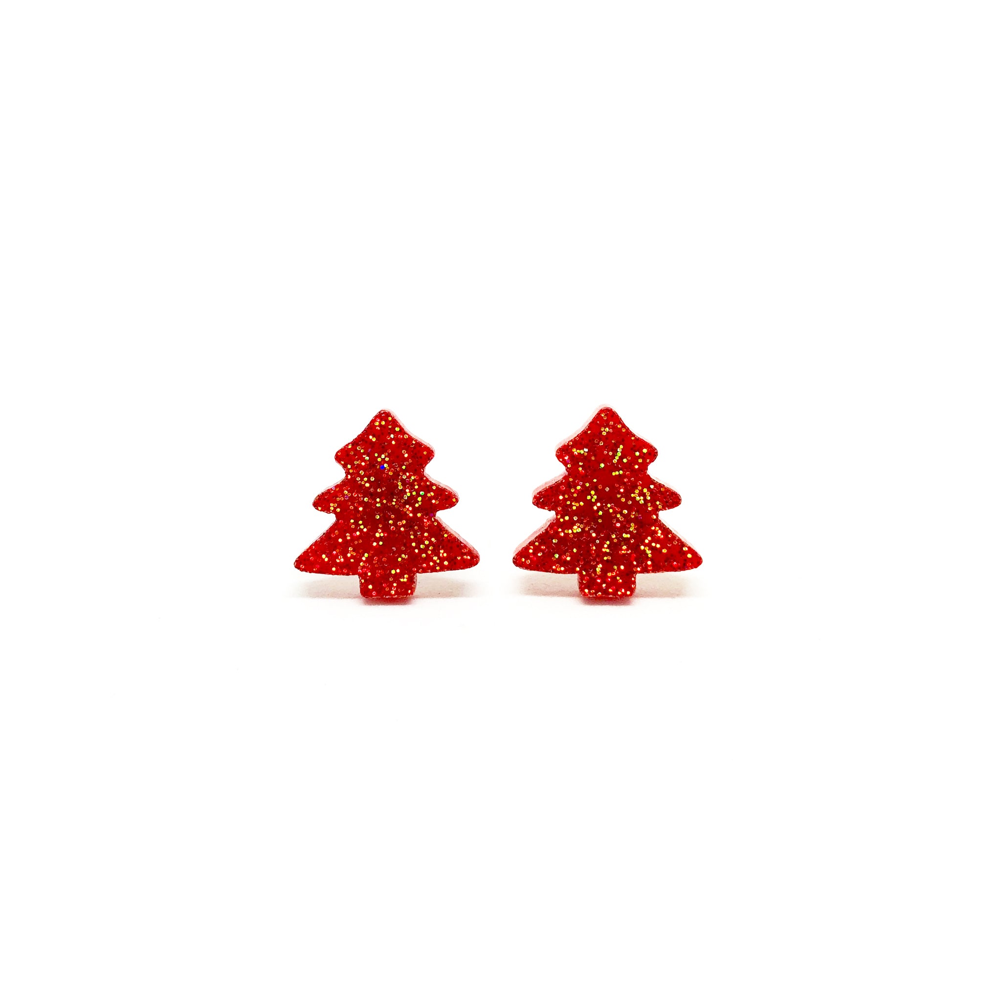 Red Glitter Christmas Tree Laser Cut Acrylic Earrings - LM