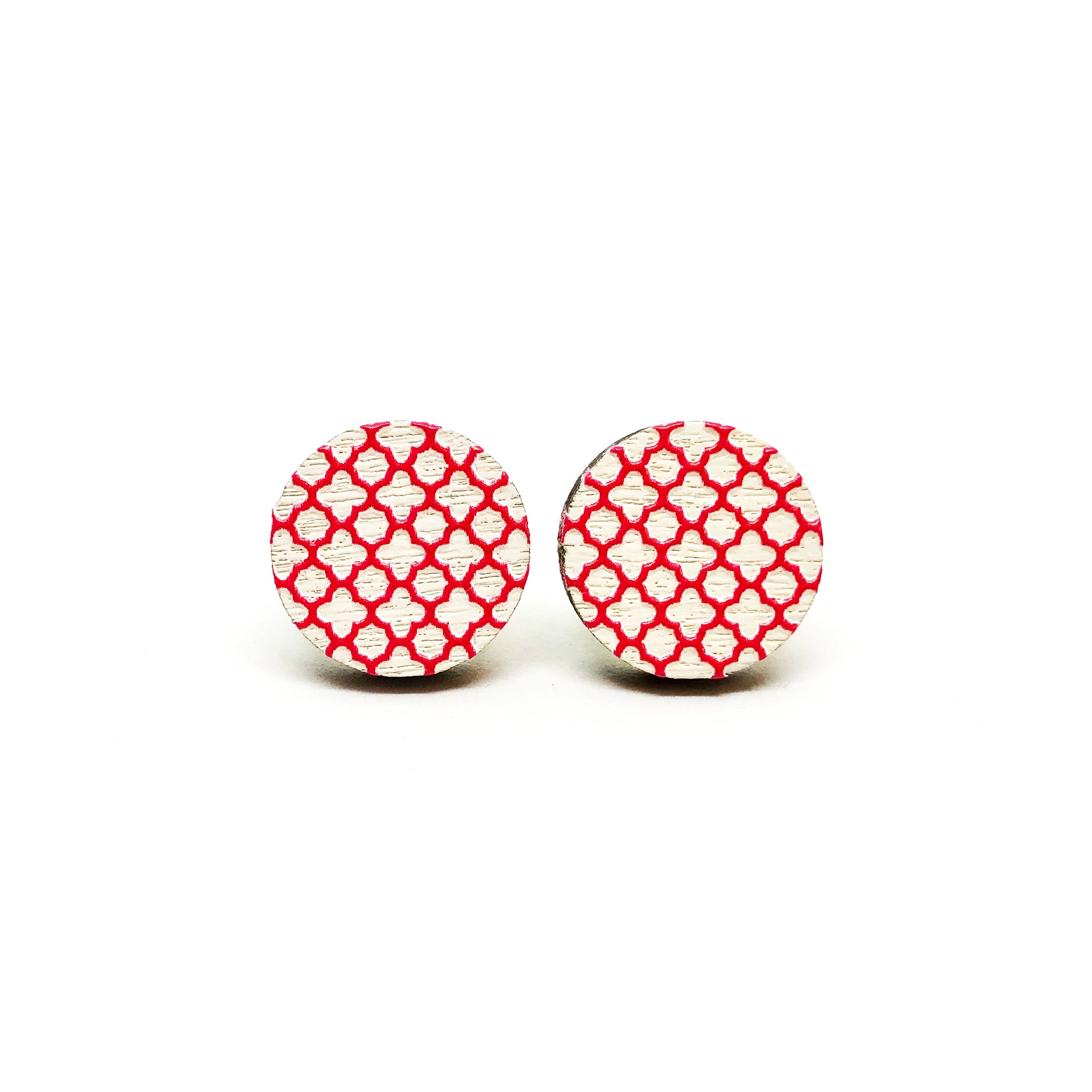 Red Grilles on White Wooden Earrings - LM