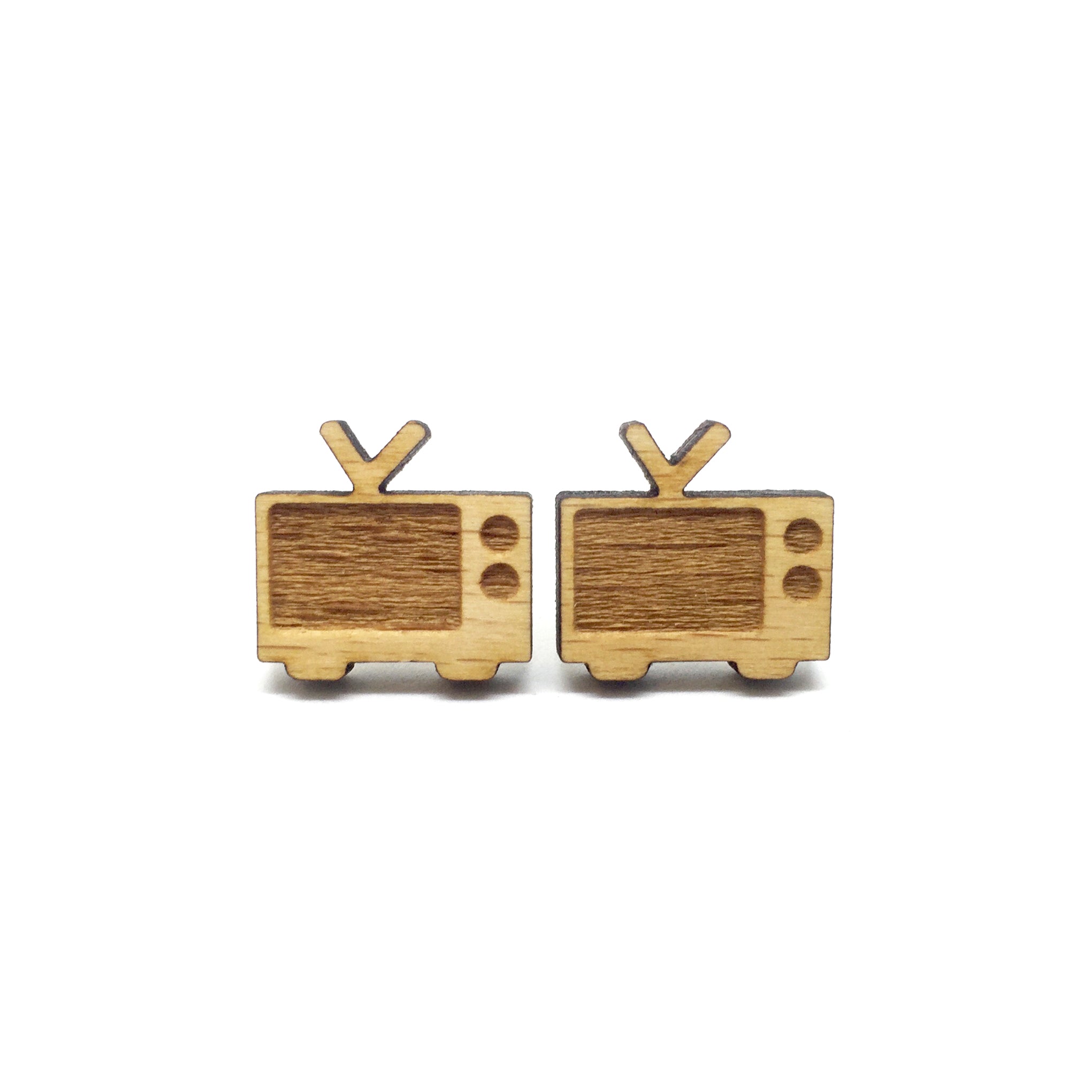 Retro Old 60s TV Laser Cut Wood Earrings - LM