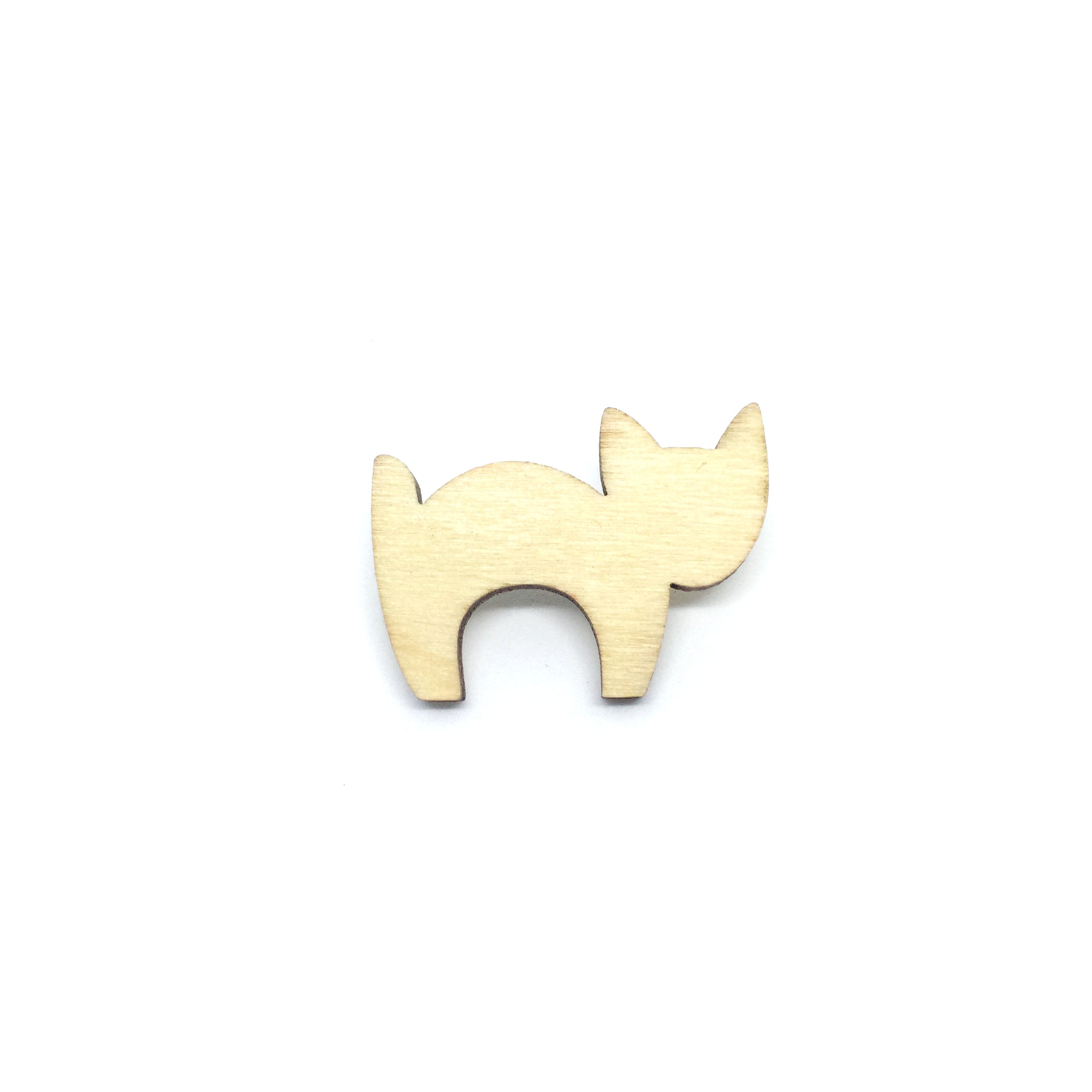 Scaredy Cat Wooden Brooch Pin - LM